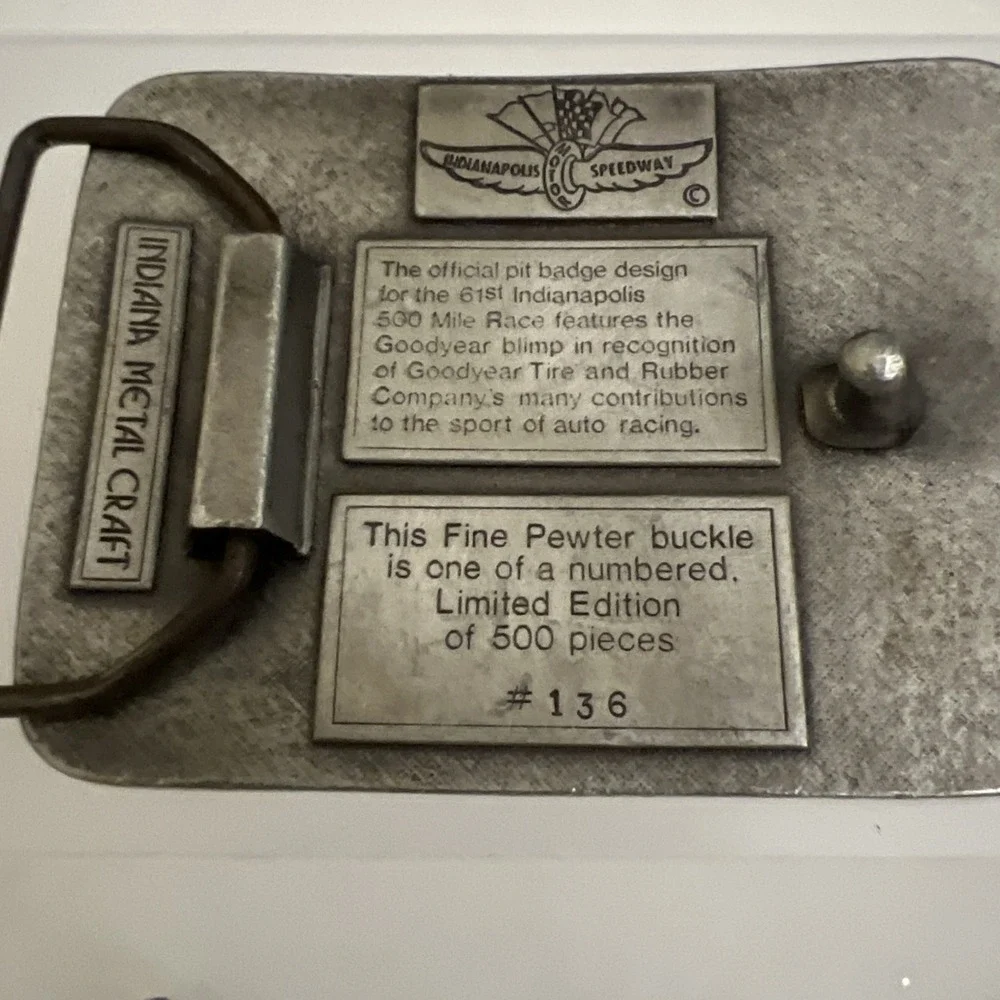 Vtg 1977 Goodyear Blimp Indianapolis Motor Speedway Pewter‎ Belt Buckle 136/500